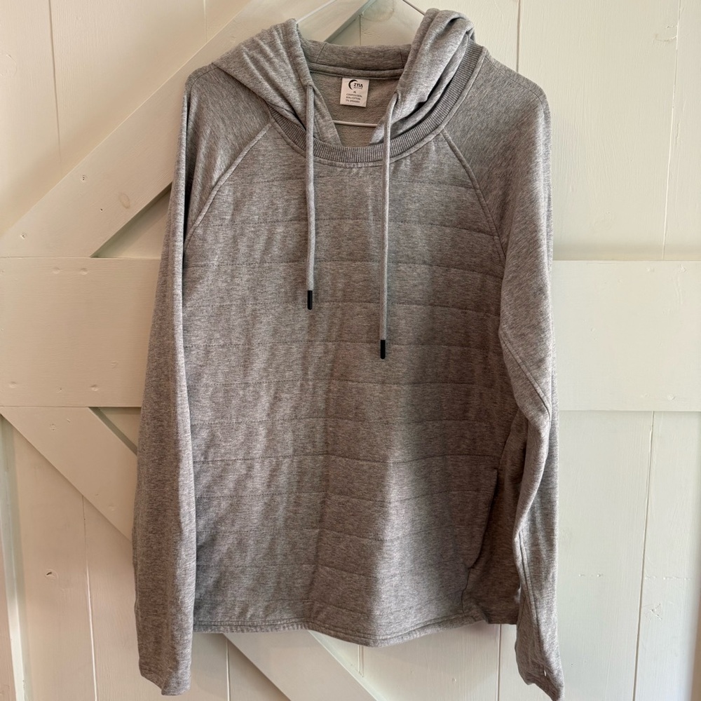 Zyia Active Combo Pocket Hoodie Gray Quilted Sweatshirt Size‎ XL
